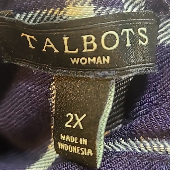 Talbots Navy Blue & Silver Metallic Plaid Buttondown Shirt, Longsleeve,  Size 2X - Picture 7 of 8